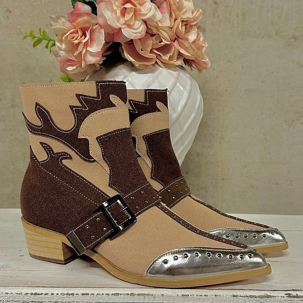 NWOT Suede Western Style Ankle Boots